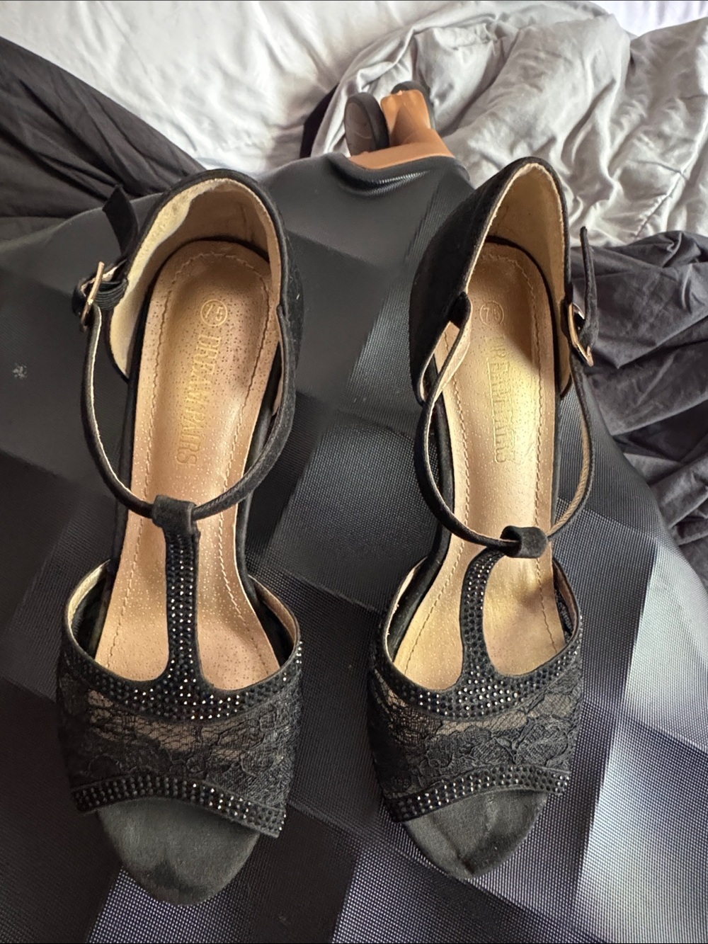 Dream Pairs Black Lace Rhinestone T-Strap Heels – Size 7.5 - Picture 8 of 10